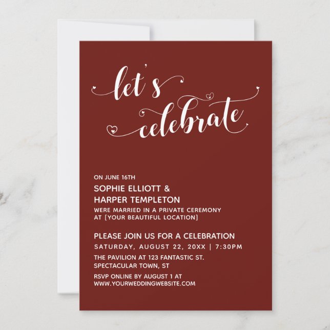 Invitación Celebremos que los corazones escriban la recepción (Anverso)