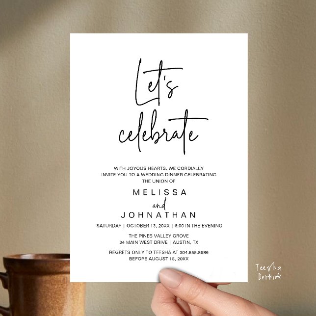Invitación Celebremos, Recepción de Boda Intima (Let's Celebrate, Modern Minimal Wedding Elopement Reception Dinner Invites Card in Black and White)