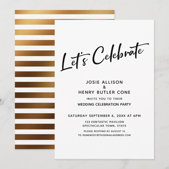 Invitación Celebremos Recepción de Boda + Raya Dorada (Anverso / Reverso)