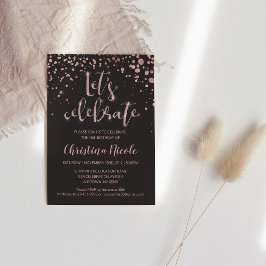 Invitación "Celebremos" Rosa Dorado y Gris Brillante de Moda