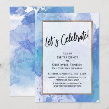 Celebremos Salpicadura Azul Abstracta Borde Dorado