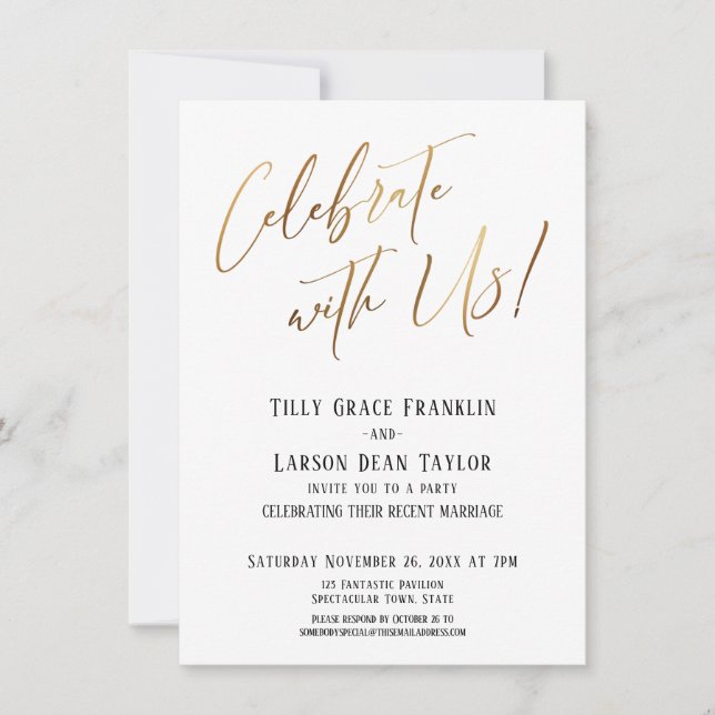 Invitación ¡Celebren con nosotros! Fiesta de Boda Elegante de (Anverso)