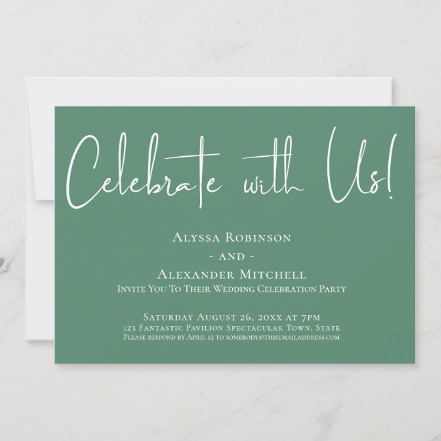 Invitación ¡Celebren con nosotros! Moderna recepción verde ti (Anverso)