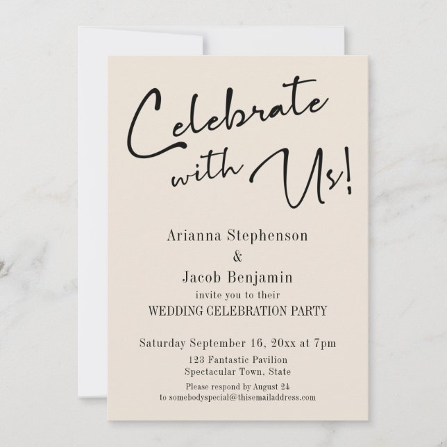 Invitación "¡Celebren con Nosotros!" Simple Cream Fiesta de B (Anverso)