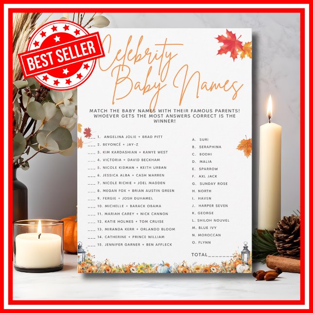 Invitación CELEBRITY BABY NOMBRES Baby Shower Game Floral Cut (CELEBRITY BABY NAMES Easy Baby Shower Game A Little Pumpkin is on the Way Theme)