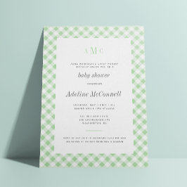 Invitación Celery Green Gingham tradicional Baby Shower