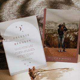 Invitación CELESTE Boho Moon & Stars Terracotta Arch Boda