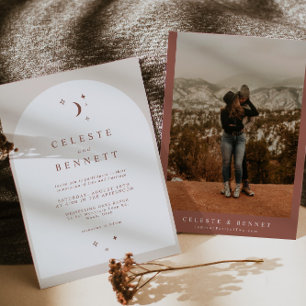 Invitación CELESTE Boho Moon & Stars Terracotta Arch Boda