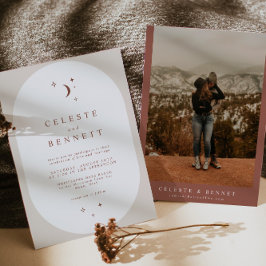 Invitación CELESTE Boho Moon & Stars Terracotta Boda