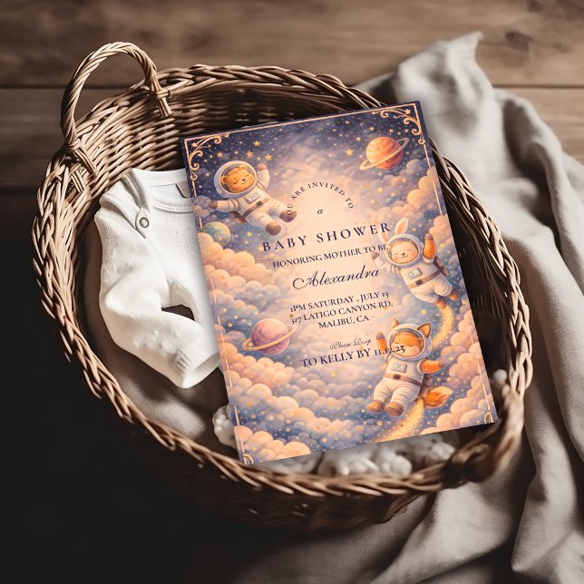 Invitación Celestial Astronaut Neutral Space Baby Shower (Subido por el creador)