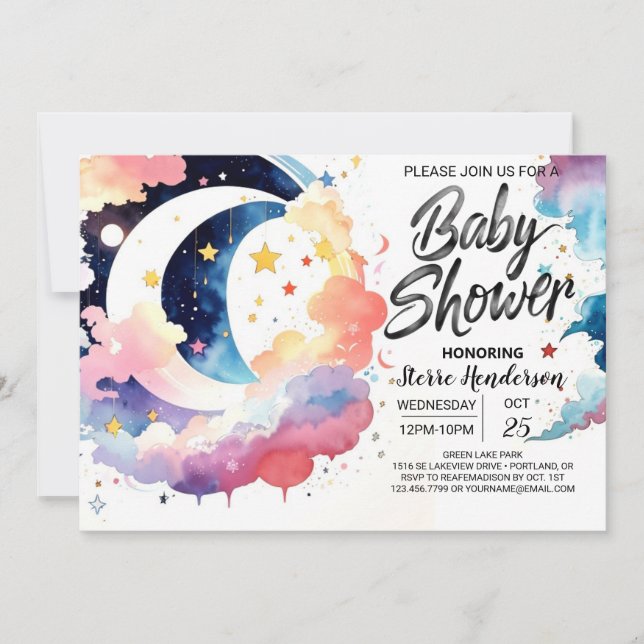 Invitación Celestial Baby Shower Moonlight (Anverso)