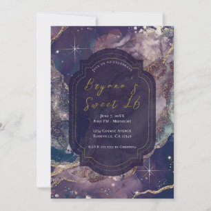 Invitación Celestial Berry Blue Watercolor Gold Dulces 16