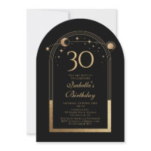 Celestial Black Gold Sun Moon Stars 30 cumpleaños