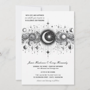 Invitación Celestial blanco y negro con Boda de código QR