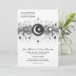 Invitación Celestial blanco y negro con Boda de detalles