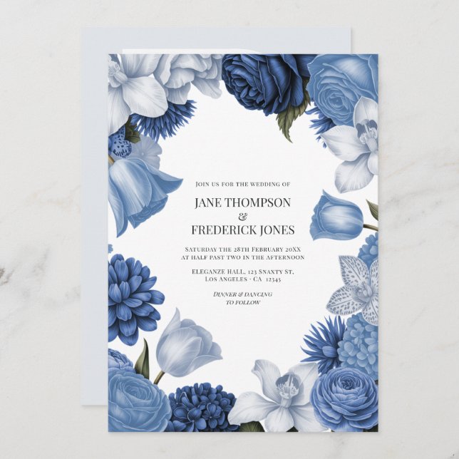 Invitación Celestial Blue, Frosted Indigo & Silver Pebble (Anverso / Reverso)