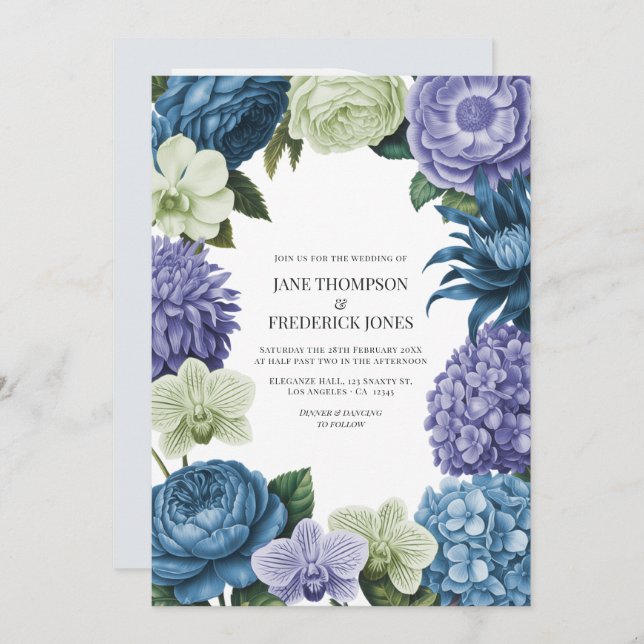 Invitación Celestial Blue, Frosted Indigo & Silver Pebble (Anverso / Reverso)
