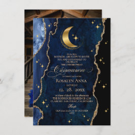 Invitación Celestial Blue Quinceanera Midnight Stars Moon