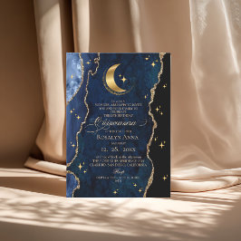 Invitación  Celestial Blue Quinceanera Midnight Stars Moon 