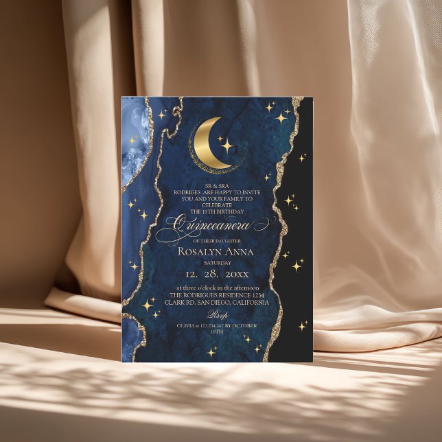 Invitación  Celestial Blue Quinceanera Midnight Stars Moon  (Subido por el creador)