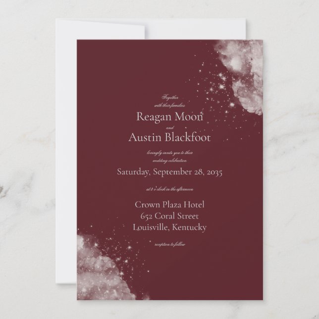 Invitación Celestial Burgundy Starlight Wedding Invitation (Anverso)