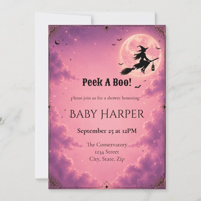 Invitación celestial de Halloween para baby shower (Anverso)