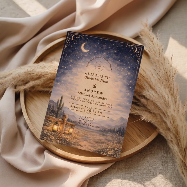 Invitación Celestial Desert Moonlit Western Wedding (Subido por el creador)