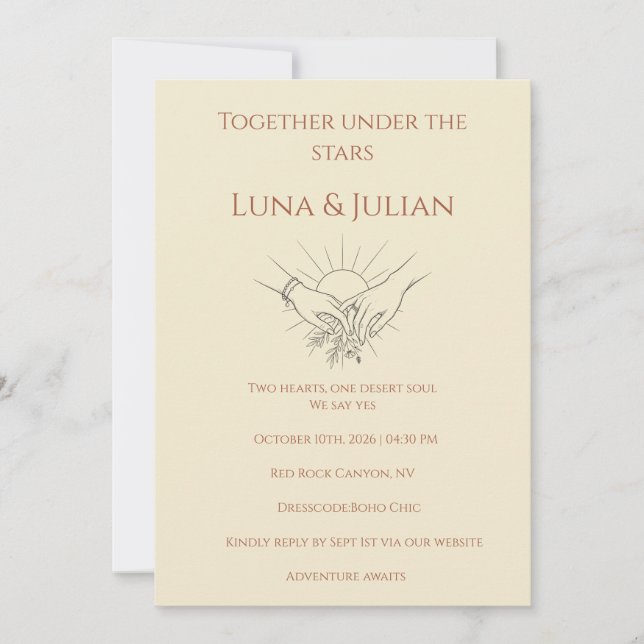 Invitación Celestial Desert Wedding Invitation Boho (Anverso)