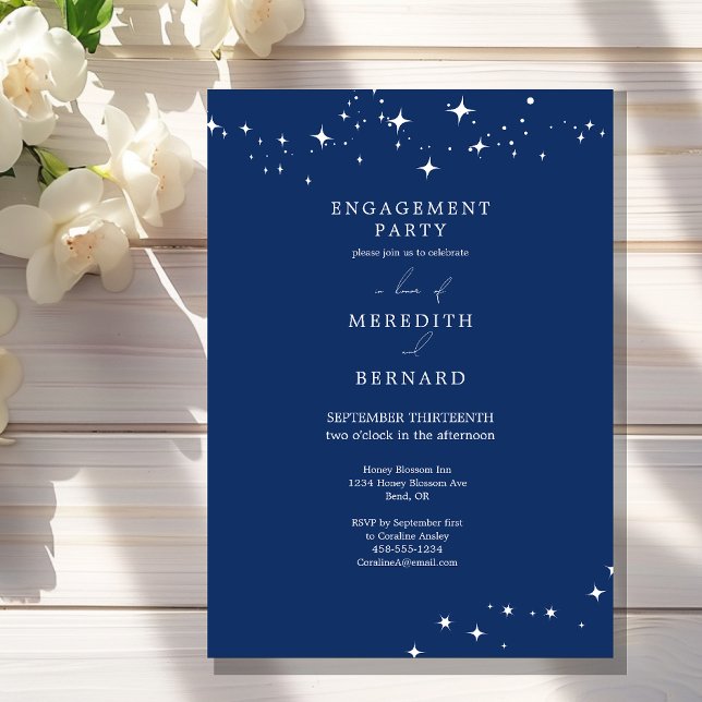 Invitación Celestial Elegant Engagement Party Navy Blue (Subido por el creador)