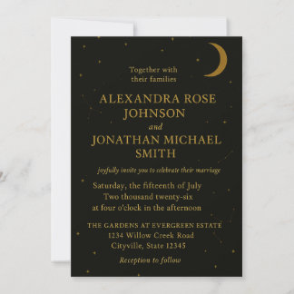 Invitación Celestial | Elegante Boda negro y oro