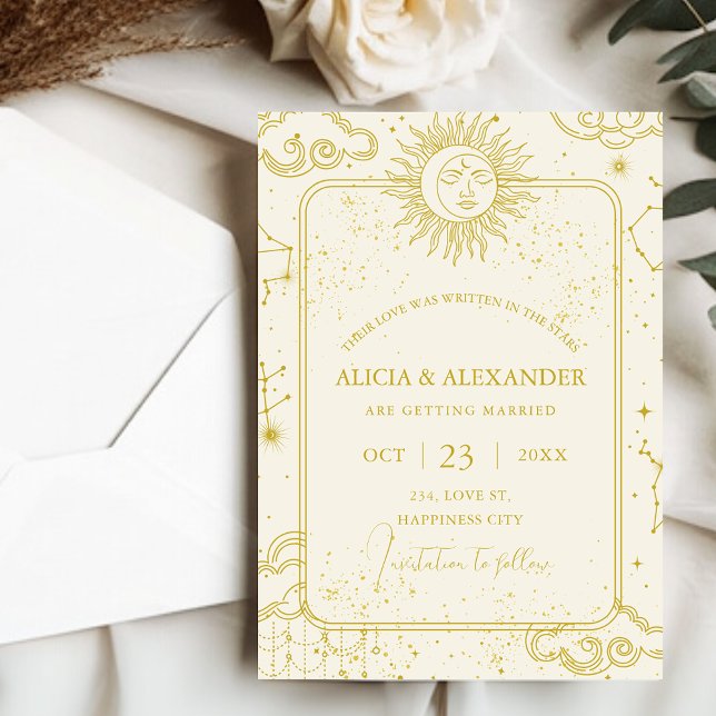 Invitación Celestial Escrito en las Estrellas Guarda la Fecha (Celestial Written in the Stars Save the Date Invitation)