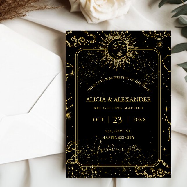 Invitación Celestial Escrito en las Estrellas Salva la Fecha (Celestial Written in the Stars Save the Date Invitation)