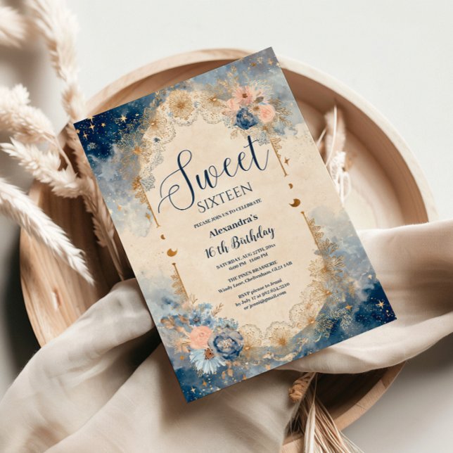 Invitación Celestial Floral Art Nouveau Sweet Sixteen (Subido por el creador)
