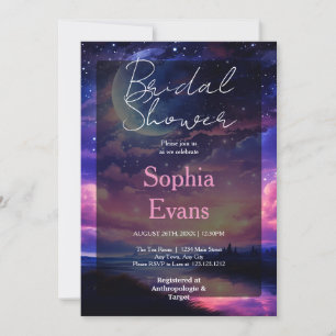 Invitación Celestial Full Moon Stars Clouds Bridal Shower