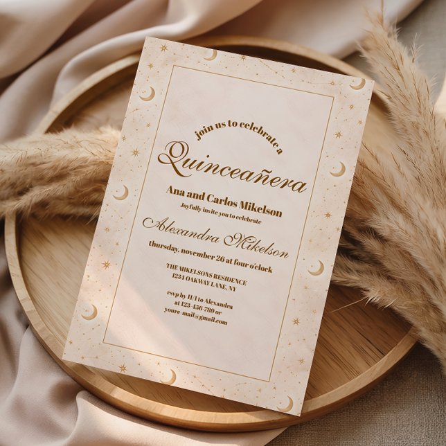 Invitación Celestial Gold Moon Quinceañera (Subido por el creador)