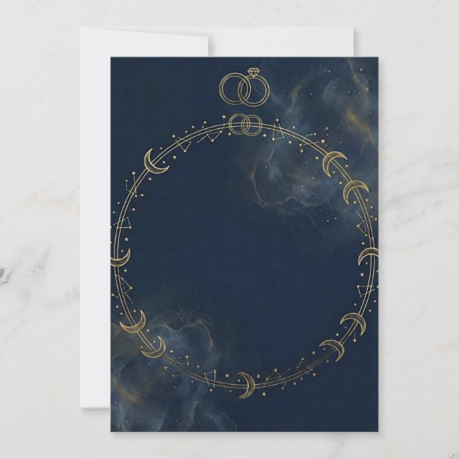 Invitación Celestial Gold Moon & Star Blue Wedding invitation (Anverso)