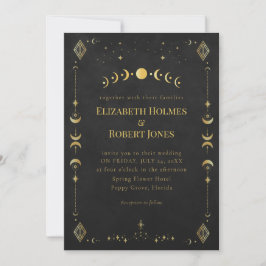 Invitación Celestial Gothic Black and Gold Wedding Invitation