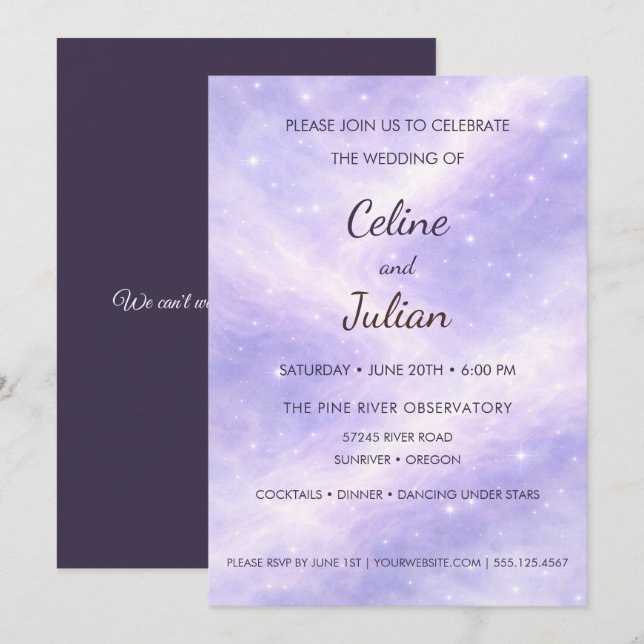 Invitación Celestial Lavender Nebula Under the Stars Wedding  (Anverso / Reverso)