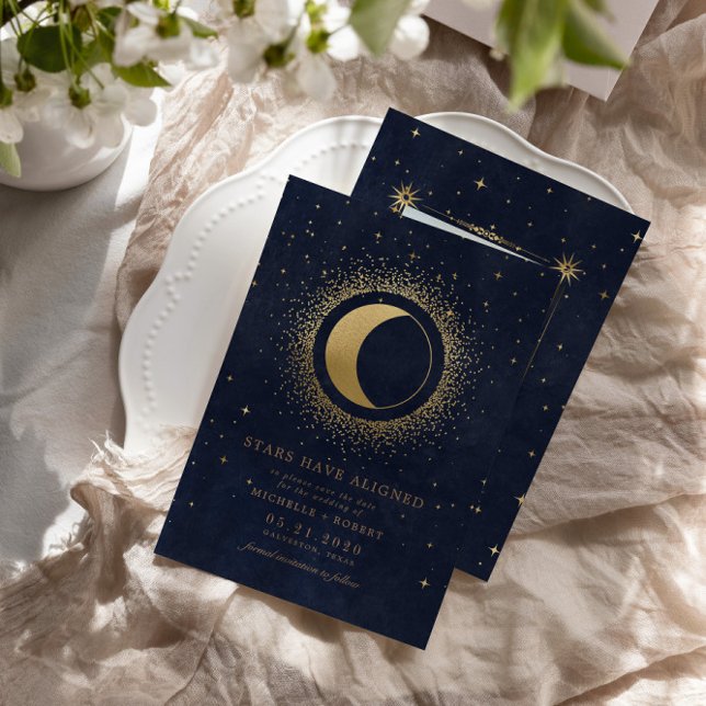 Invitación Celestial Midnight Blue Stars Foto Salven La Fecha (Subido por el creador)
