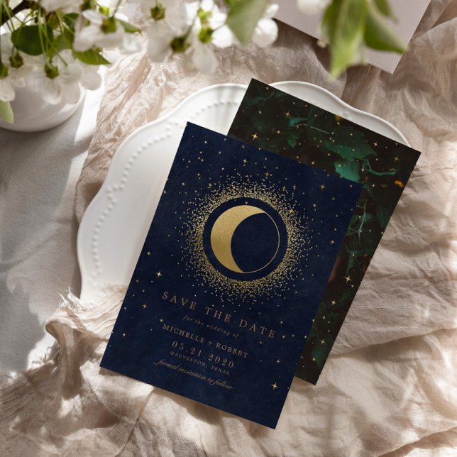 Invitación Celestial Midnight Blue Stars Foto Salven La Fecha (Subido por el creador)