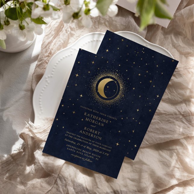 Invitación celestial midnight blue stars moon Wedding (Subido por el creador)