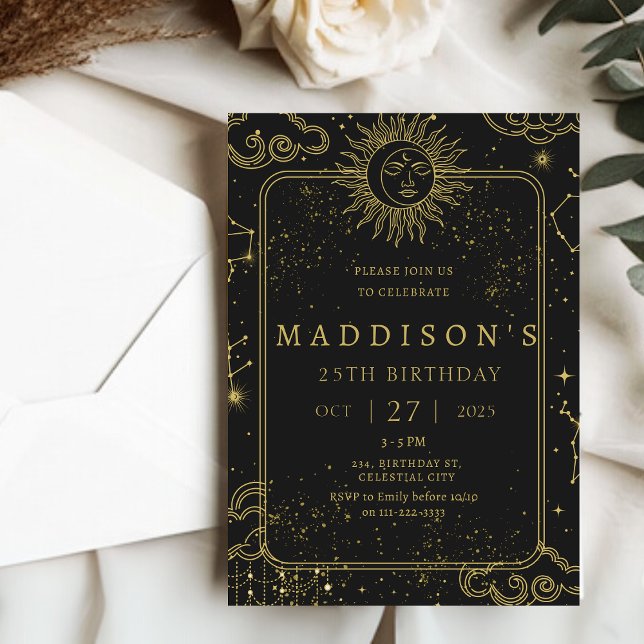 Invitación Celestial Místico Starry Night Starsign Cumpleaños (Celestial Mystical Starry Night Starsign Birthday Invitation)