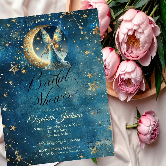 Invitación Celestial Moon Fairy Stars Bridal Shower (Subido por el creador)