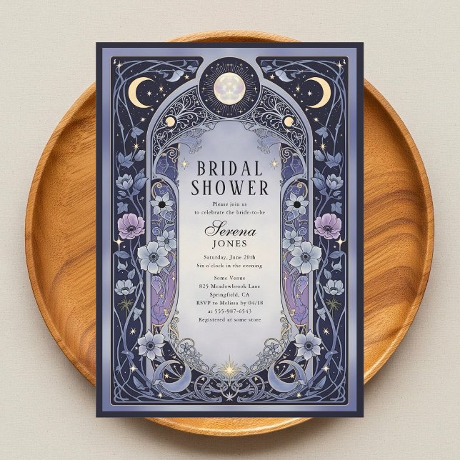 Invitación Celestial Moon Floral Art Nouveau Bridal Shower (Subido por el creador)