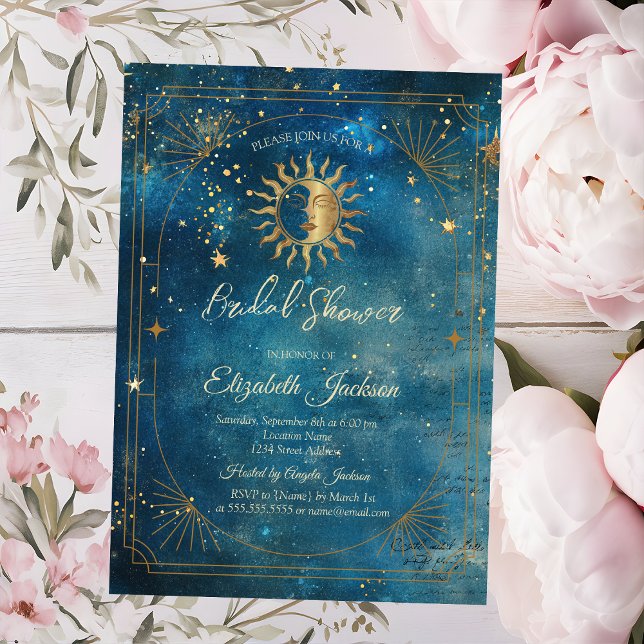 Invitación Celestial Moon Frame Blue Bridal Shower (Subido por el creador)