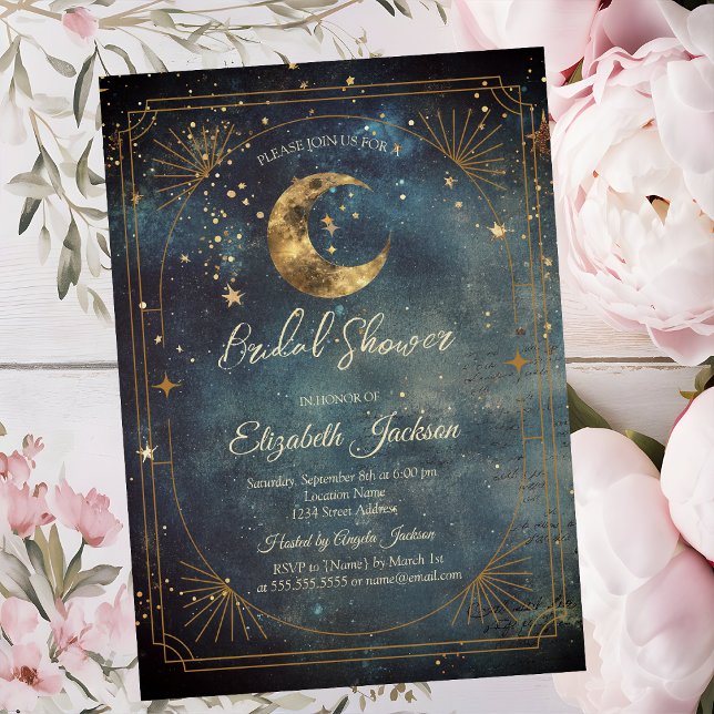 Invitación Celestial Moon Frame Dark Galaxy Sky Bridal Shower (Subido por el creador)