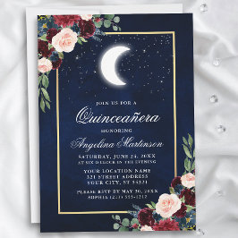 Invitación Celestial Moon Stars Floral Gold Quinceanera