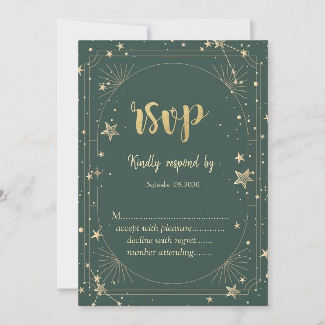 Invitación Celestial Moon Stars Frame Wedding RSVP   (Anverso)