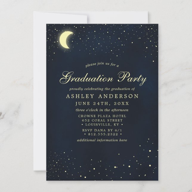 Invitación Celestial Moon Stars Midnight Graduation Party (Anverso)