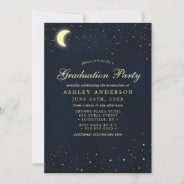 Invitación Celestial Moon Stars Midnight Graduation Party